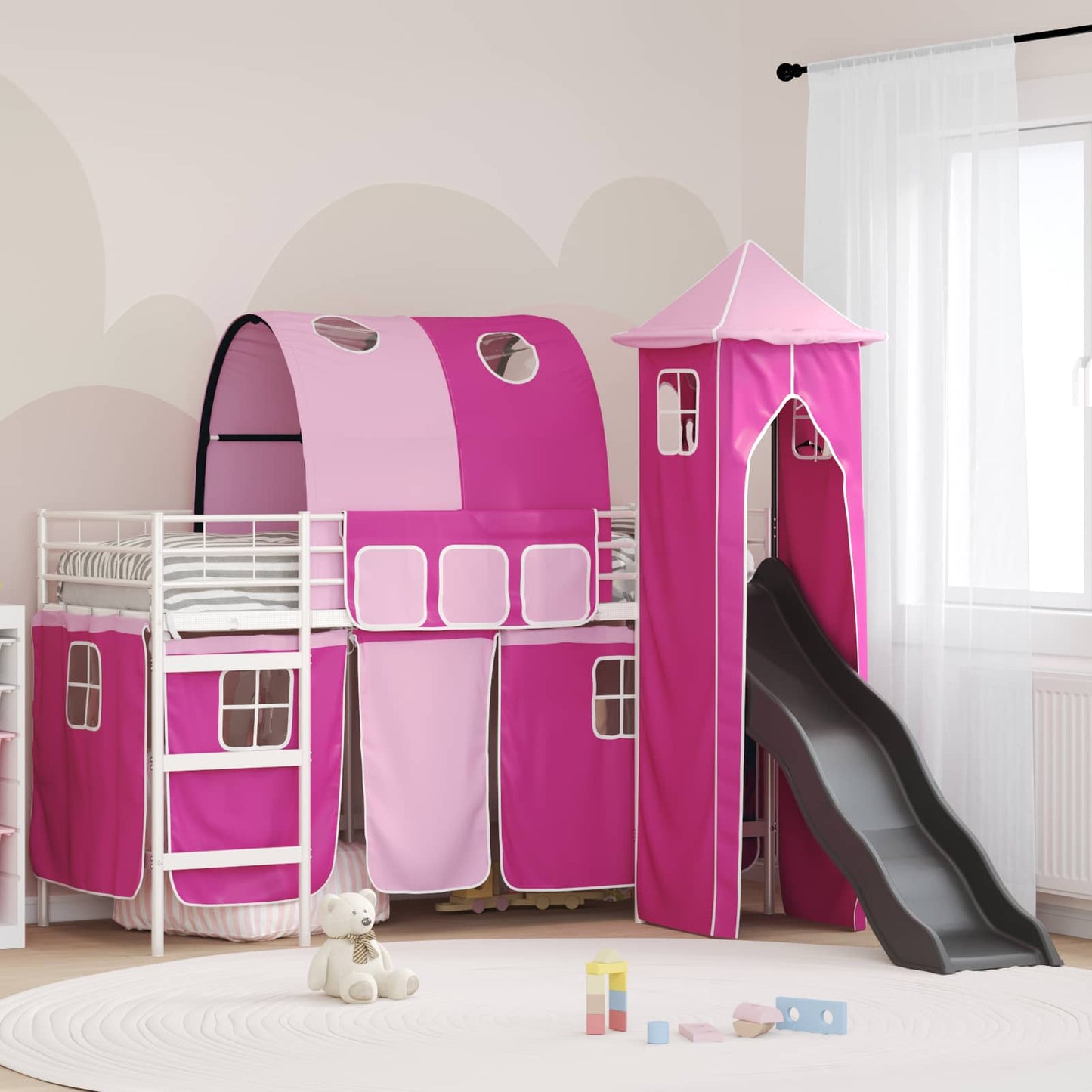 Kids'Loft Bed Frame White and Pink 75 x 190 cm Metal