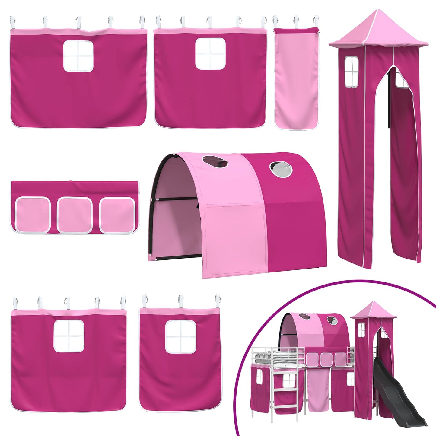 Kids'Loft Bed Frame White and Pink 75 x 190 cm Metal