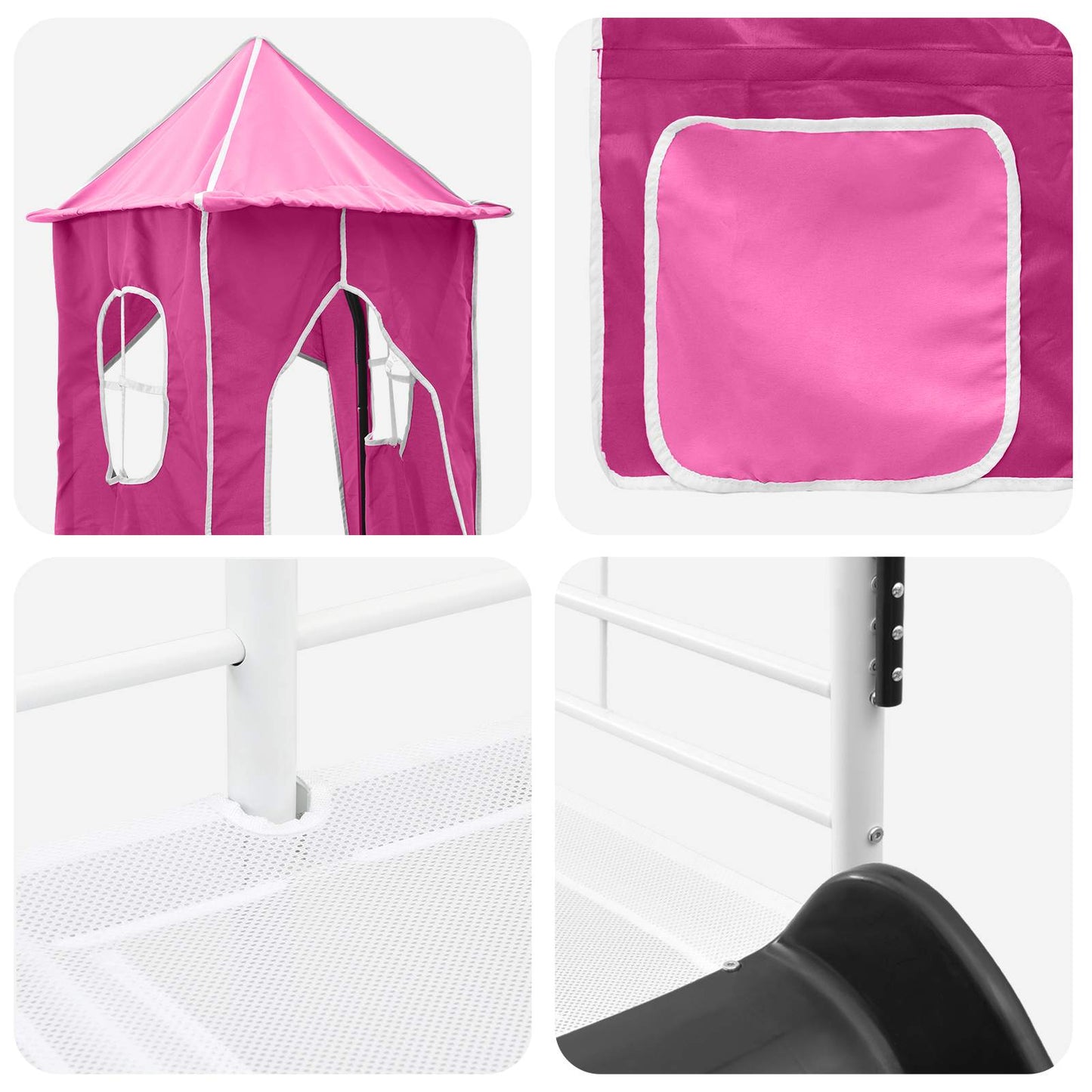 Kids'Loft Bed Frame White and Pink 100 x 200 cm Metal