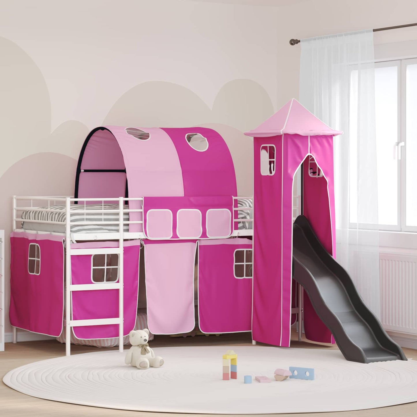 Kids'Loft Bed Frame White and Pink 107 x 200 cm Metal