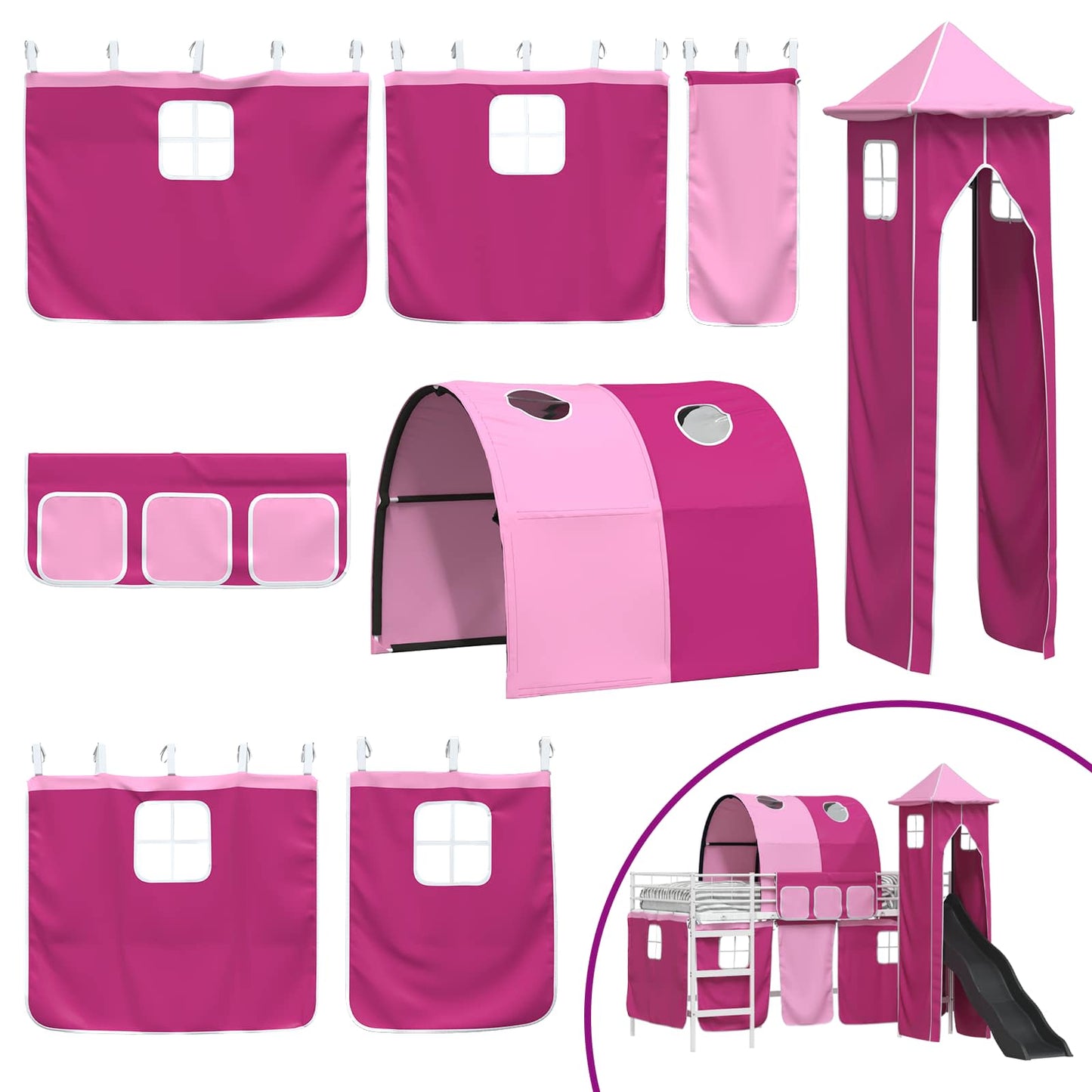 Kids'Loft Bed Frame White and Pink 107 x 200 cm Metal