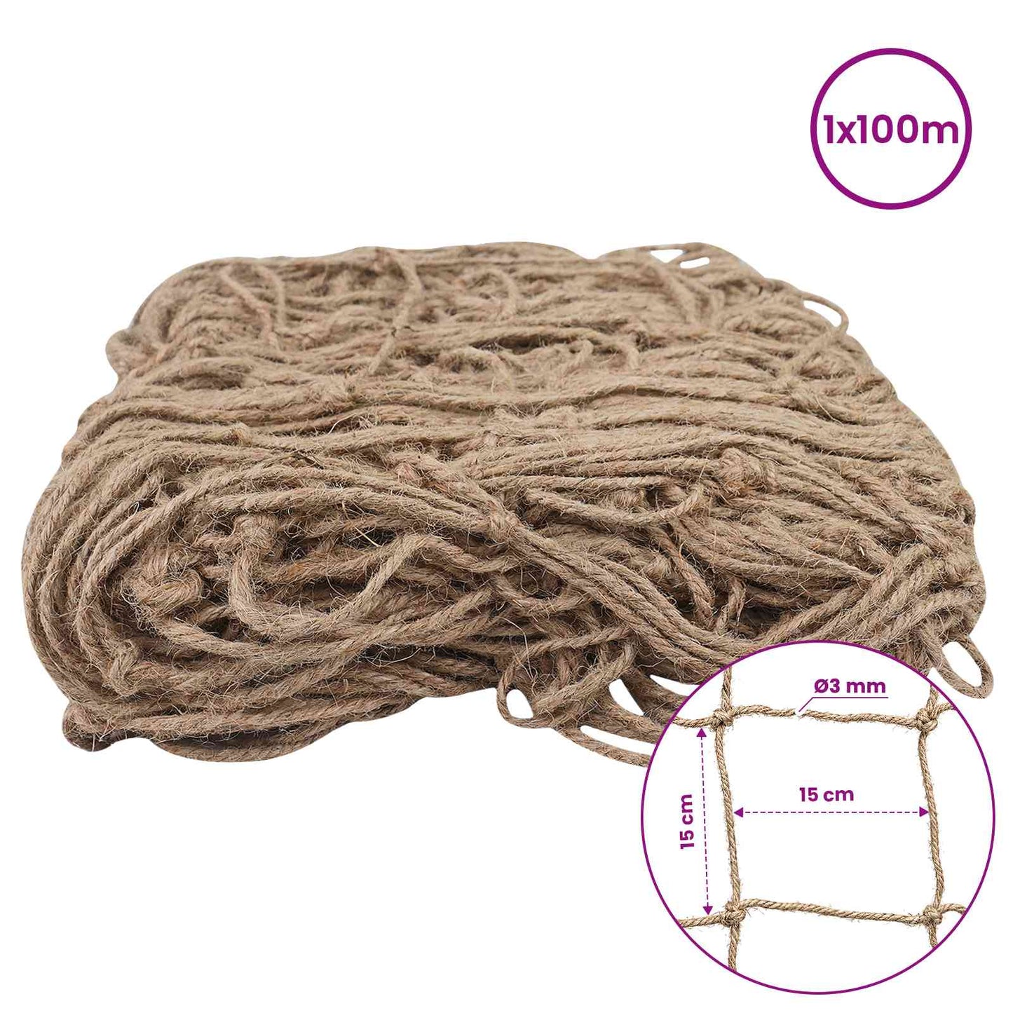 Jute Plant Support Netting Natural 1 x 100 m 100% Tossa Jute