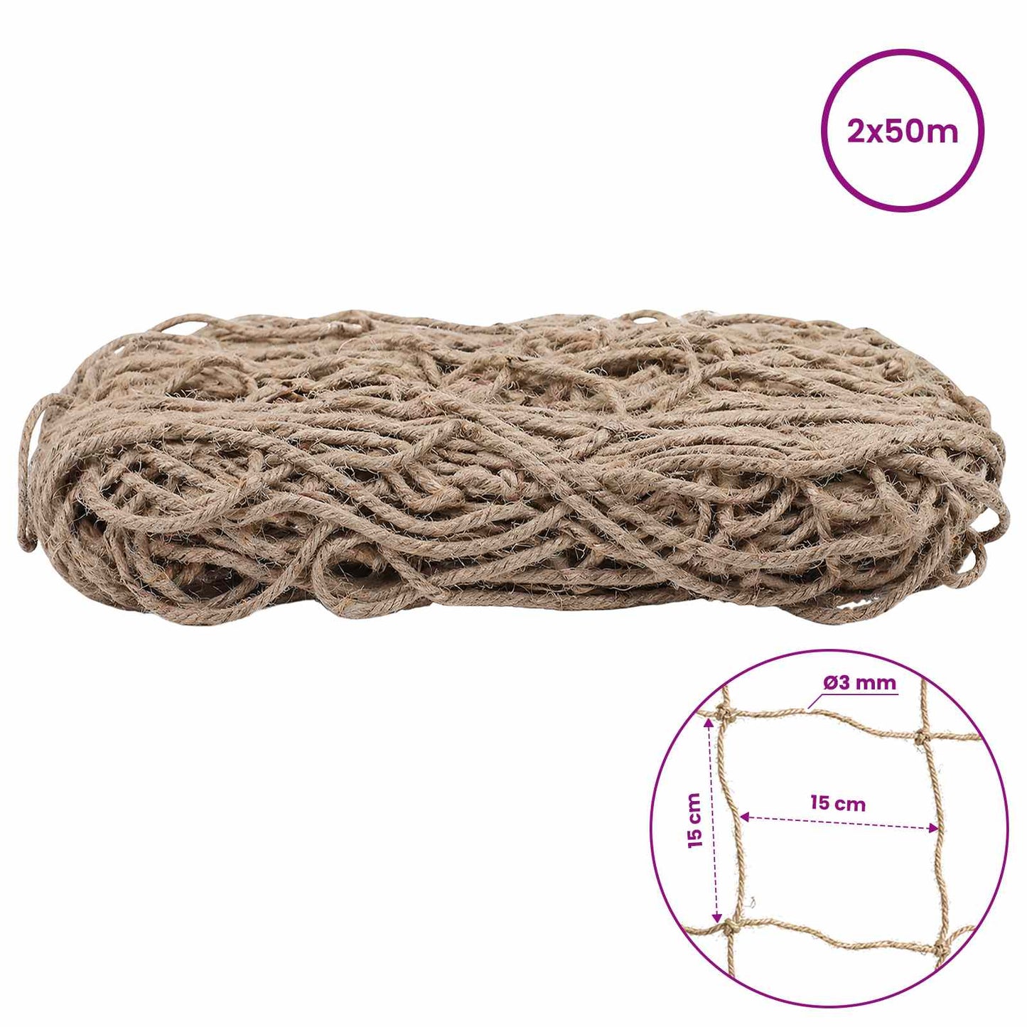 Jute Plant Support Netting Natural 2 x 50 m 100% Tossa Jute