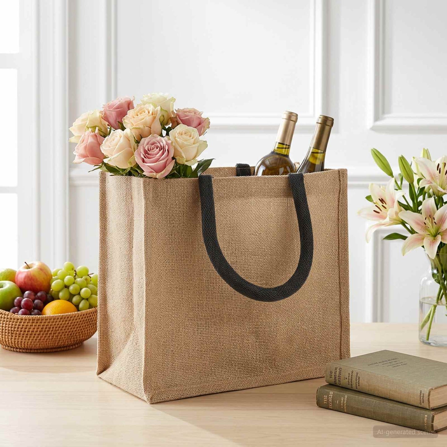 Jute Handbags 5 Natural and Black 26 x 22 x 14 cm
