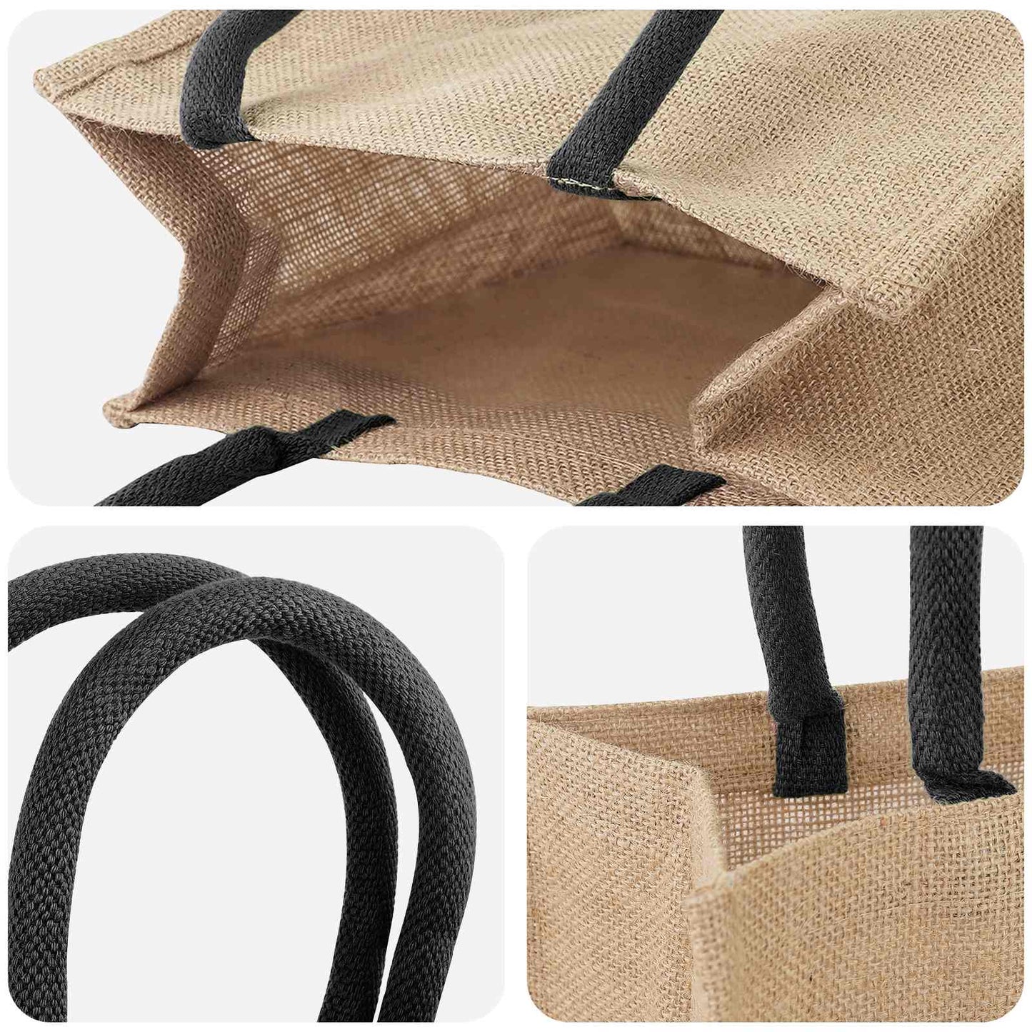 Jute Handbags 10 Natural and Black 26 x 22 x 14 cm