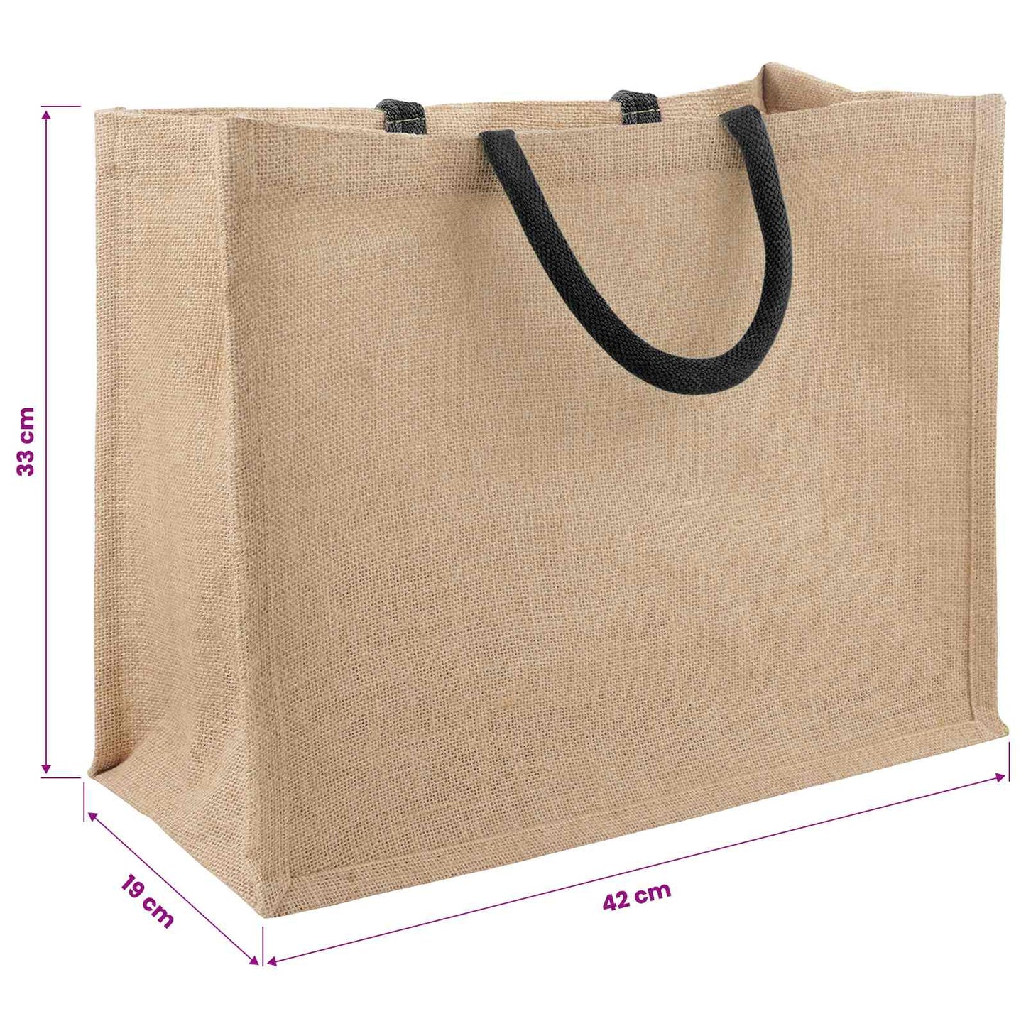 Jute Handbags 10 pcs Natural and Black 42 x 33 x 19 cm