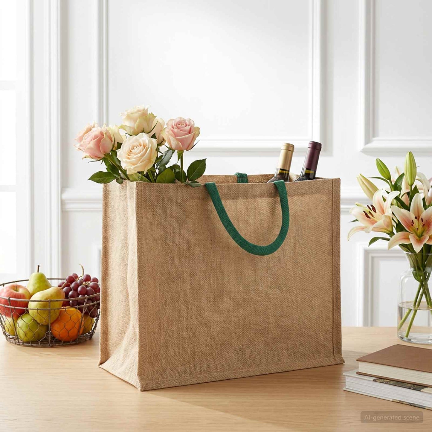 Jute Handbags 5 Natural and Green 42 x 33 x 19 cm