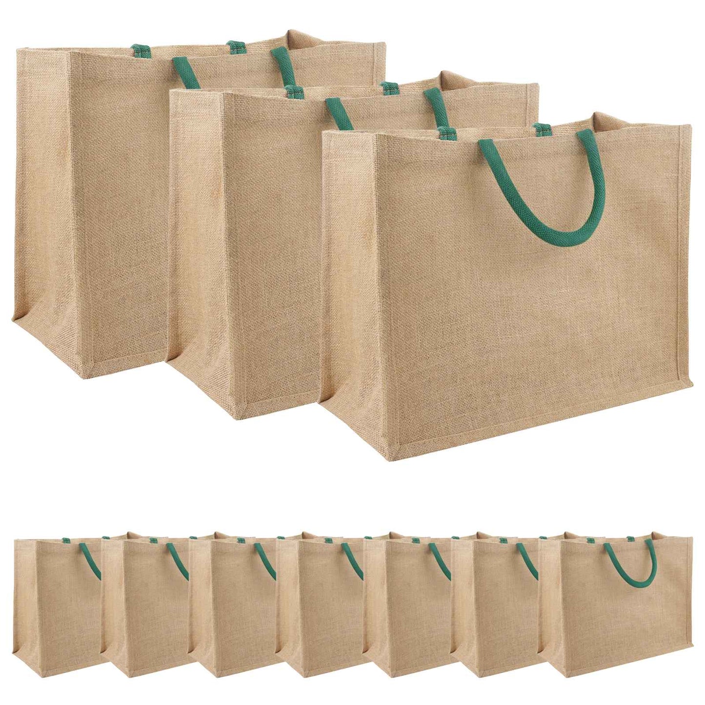 Jute Handbags 10 pcs Natural and Green 42 x 33 x 19 cm