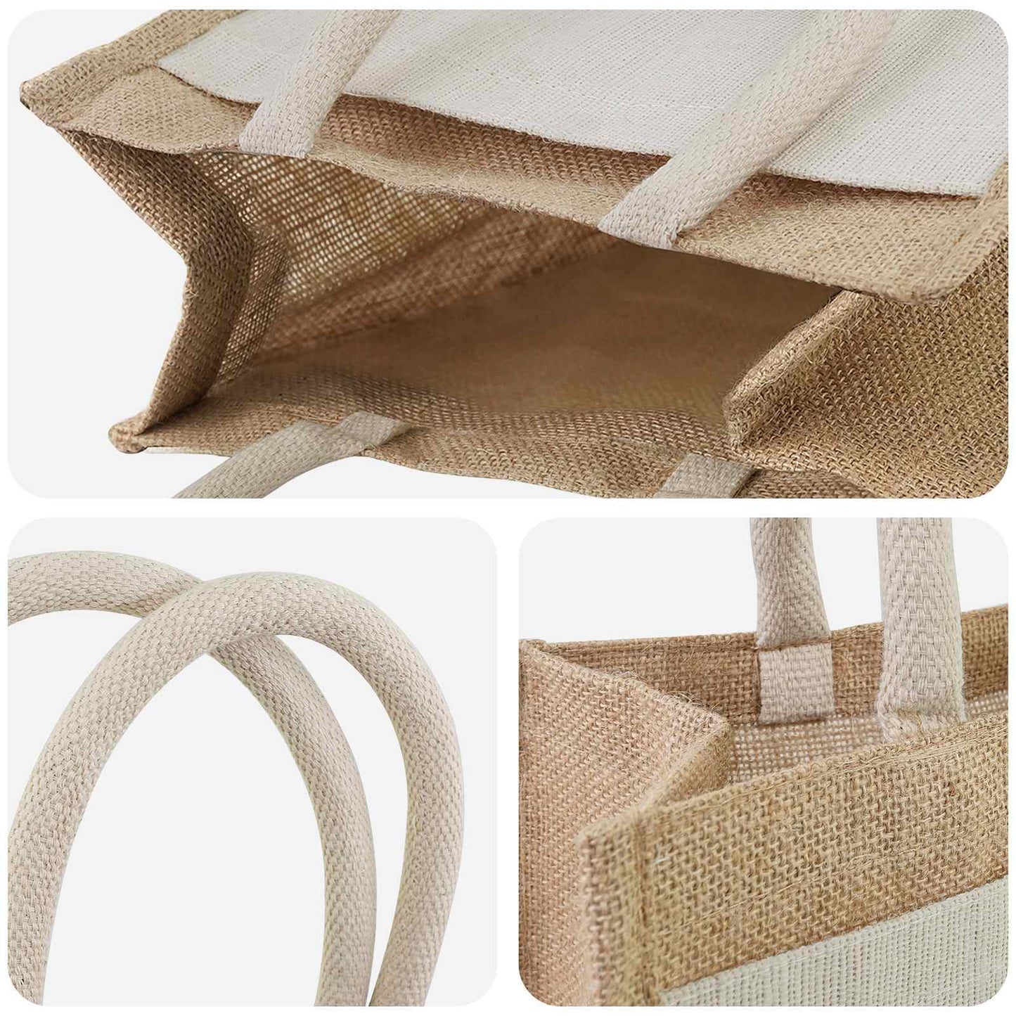 Jute Handbags with Pocket 5 Natural and White 26 x 22 x 14 cm