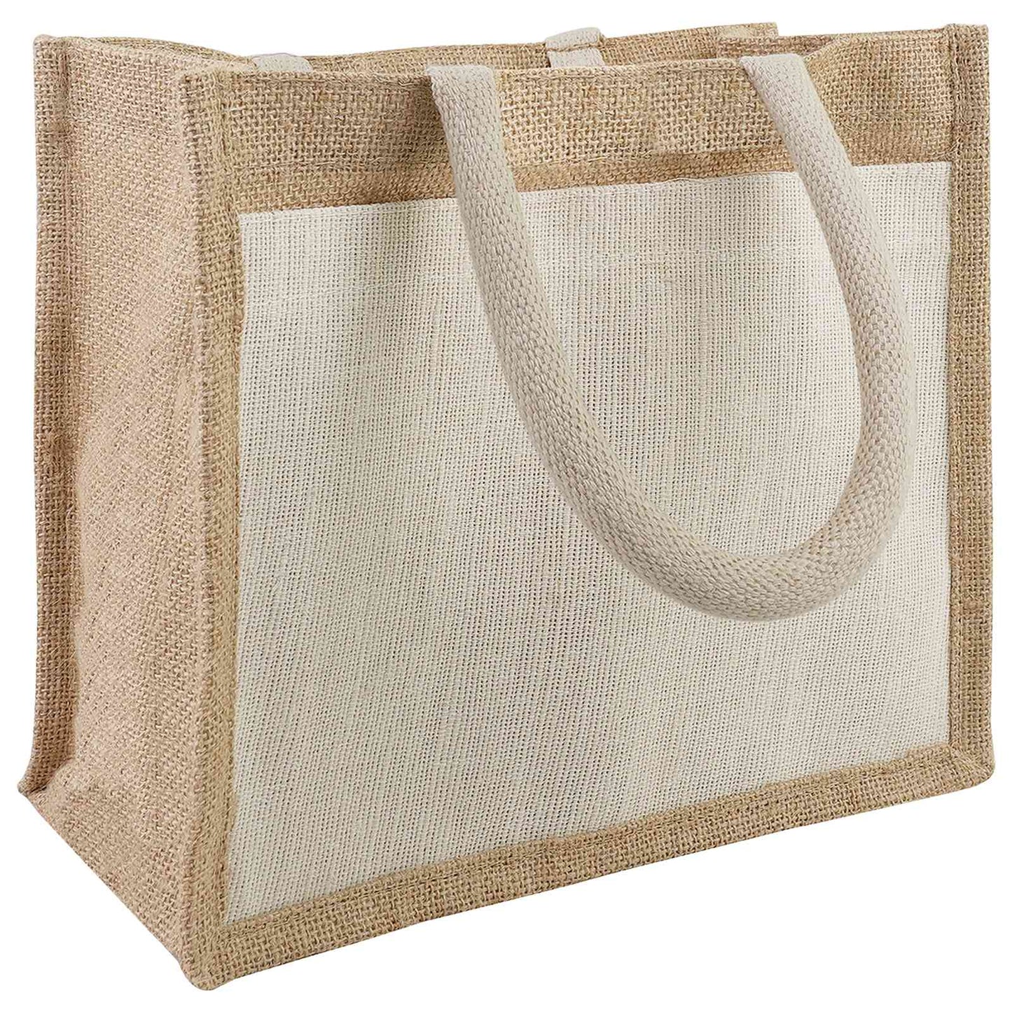 Jute Handbags with Pocket 10 Natural and White 26 x 22 x 14 cm