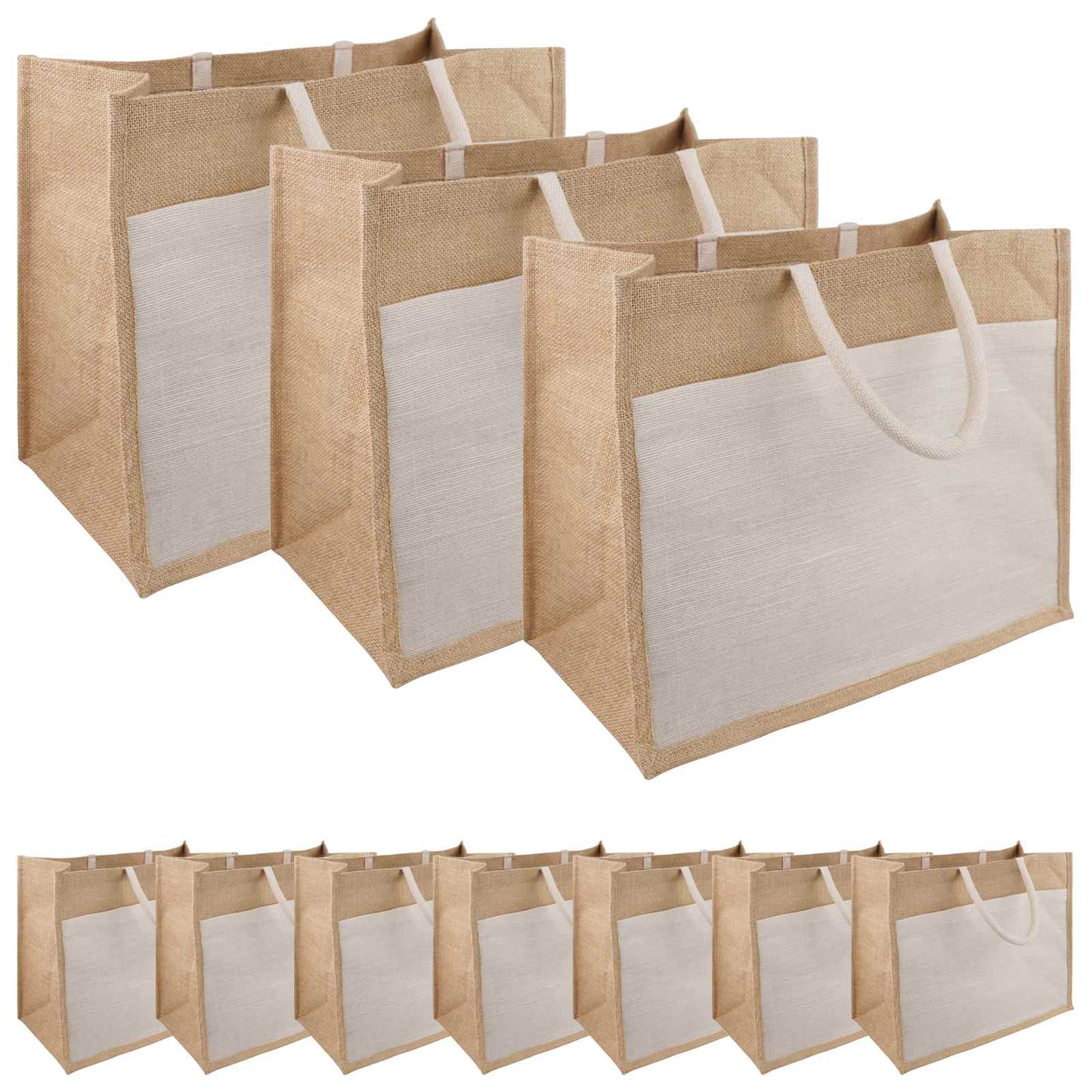 Jute Handbags with Pocket 10 pcs 42 x 33 x 19 cm
