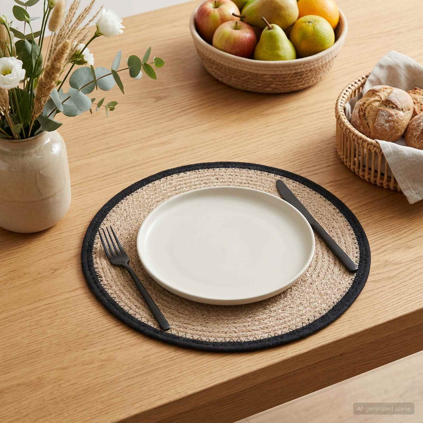 Jute Placemets 6 pcs Natural and Black 100% Tossa Jute
