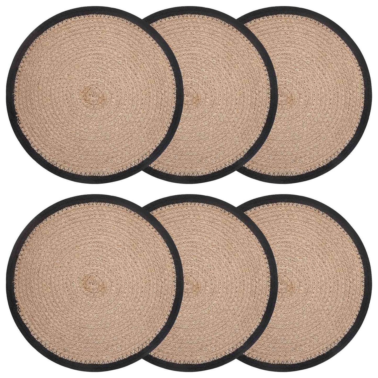 Jute Placemets 6 pcs Natural and Black 100% Tossa Jute