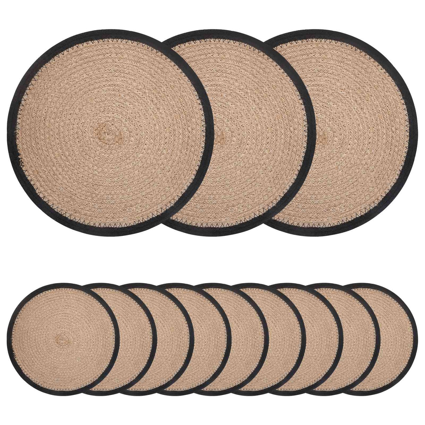 Jute Placemets 12 pcs Natural and Black 100% Tossa Jute