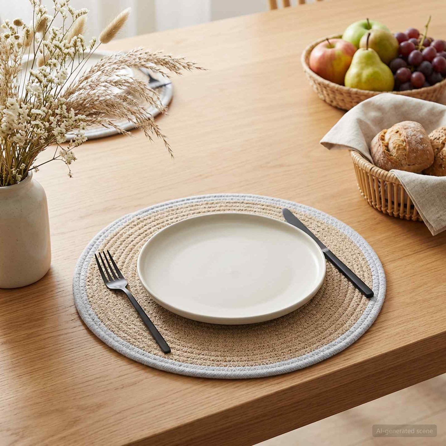 Jute Placemets 6 pcs Natural and White 100% Tossa Jute