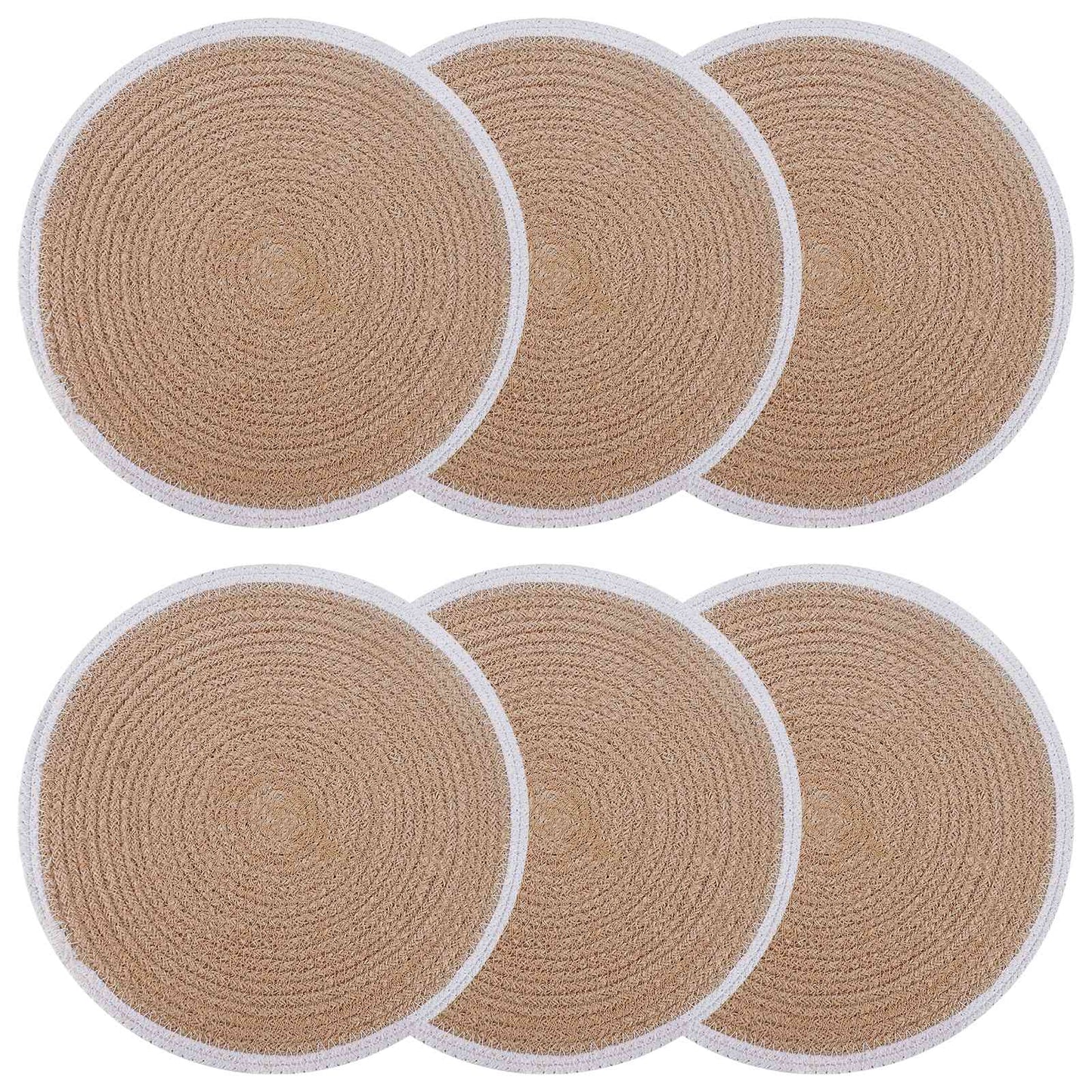 Jute Placemets 6 pcs Natural and White 100% Tossa Jute