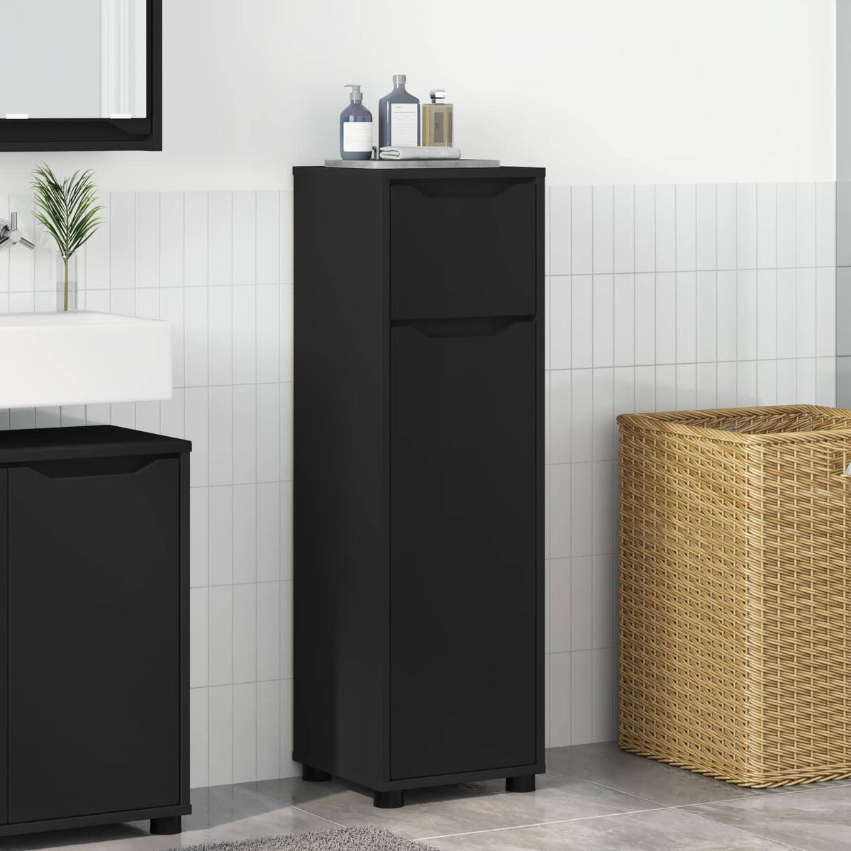 Bathroom Cabinet Black 30.5 x 30 x 101 cm Engineered Wood