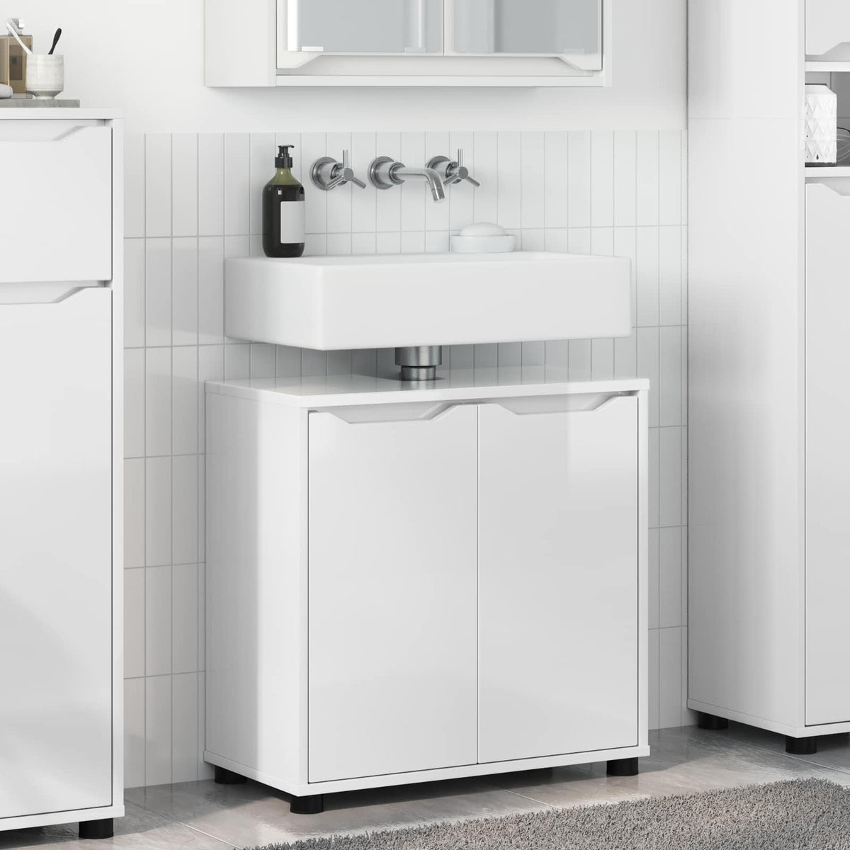 Bathroom Basin Cabinet High Gloss White 60 x 30 x 60 cm