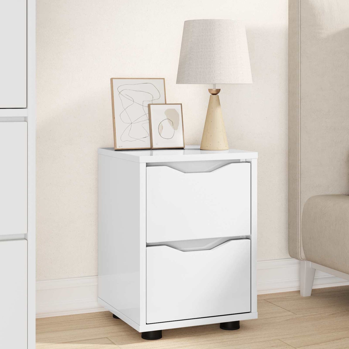 Bedside Table with Drawer High Gloss White 30.5 x 30 x 43 cm
