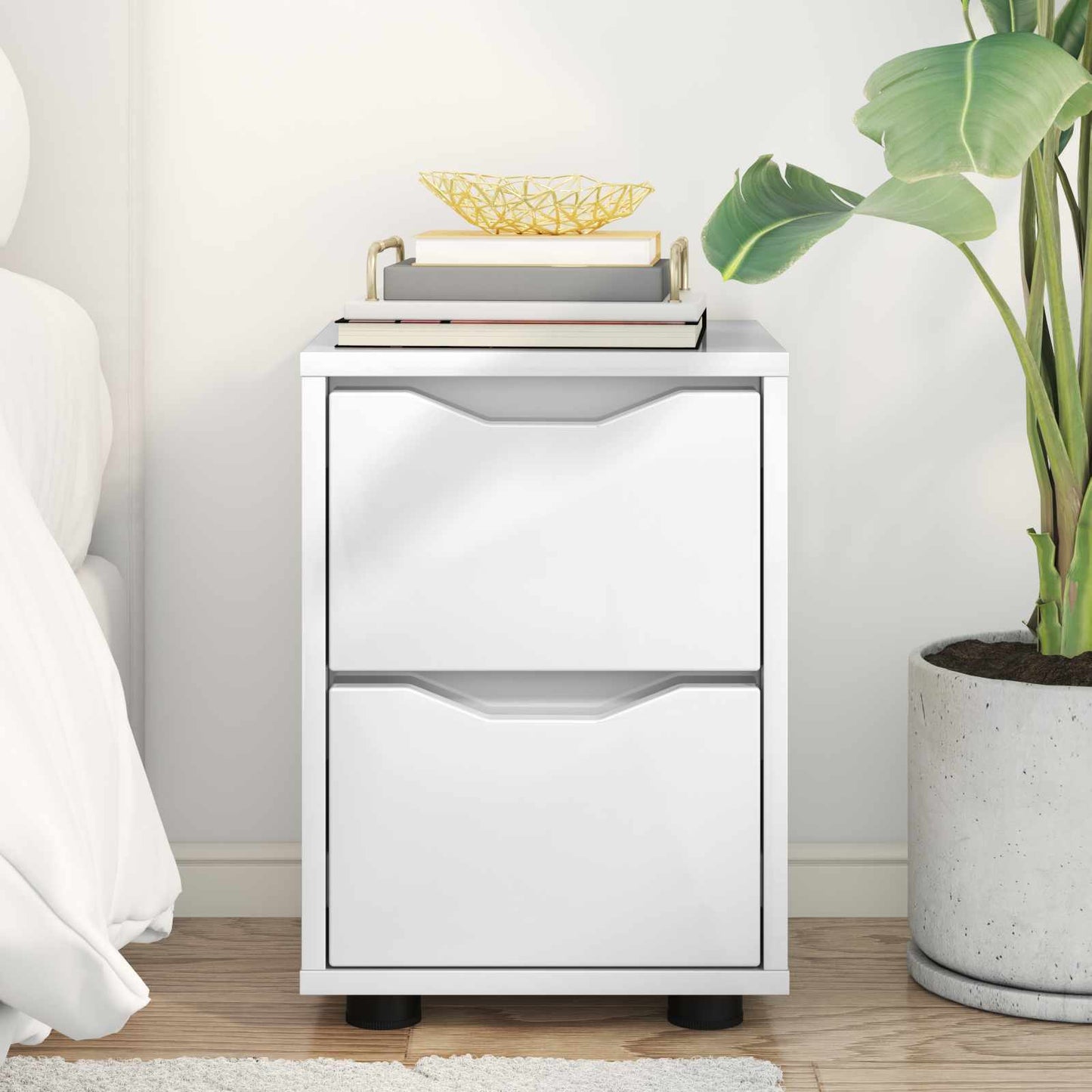 Bedside Table High Gloss White 30.5 x 30 x 43 cm