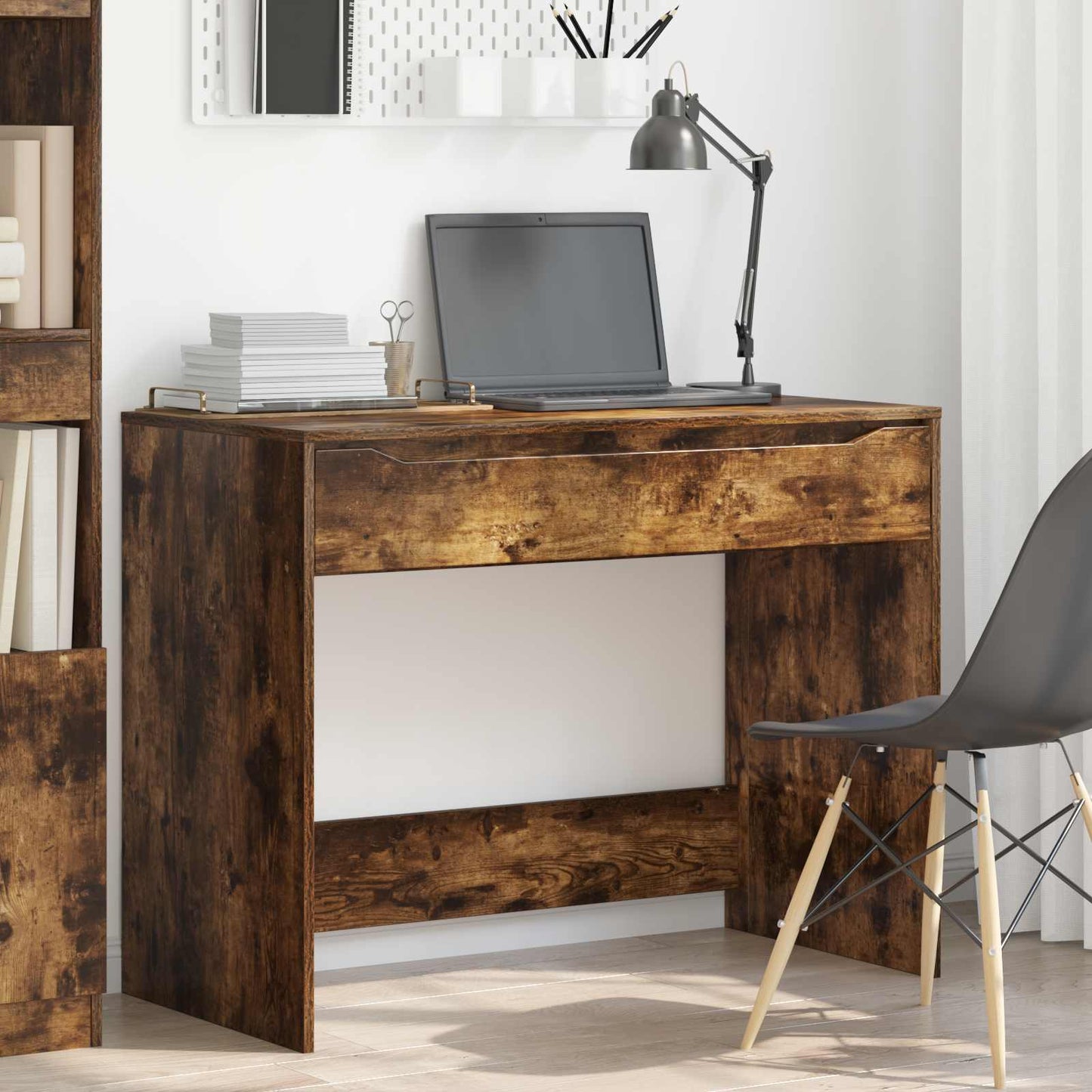 Desk with Drawer Smoked Oak 100 x 50 x 78 cm Engineered Wood