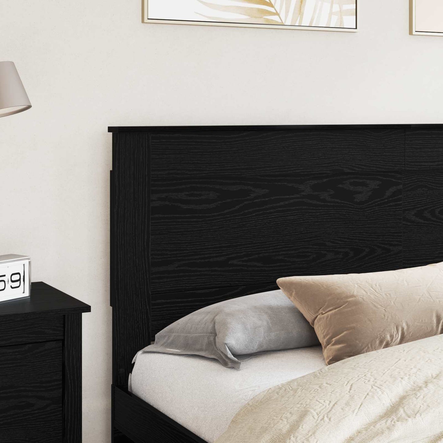 Headboard with Headboard Black Oak 200 cm Engineered Wood