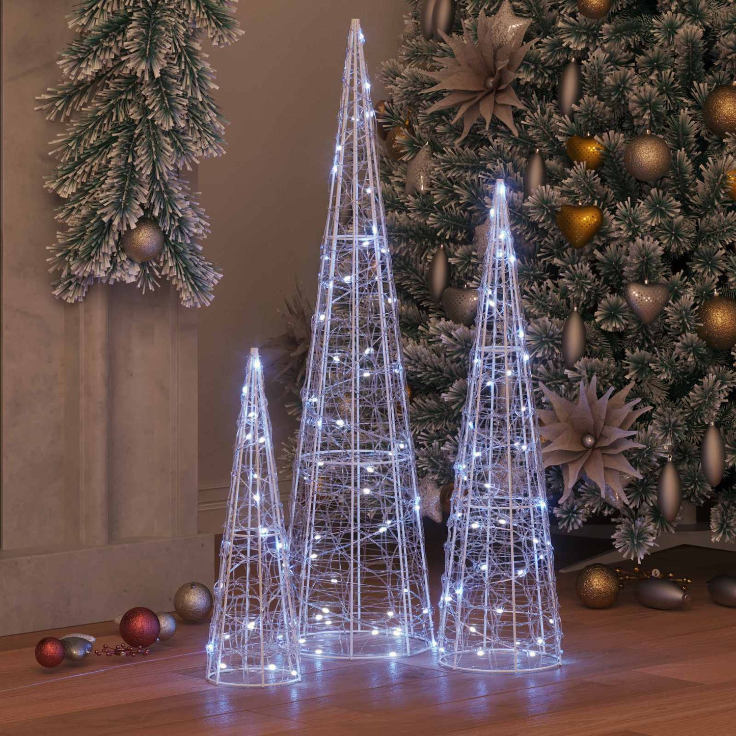 Christmas Tree 3 pcs Cold white 20 x 20 x 80 cm Acrylic