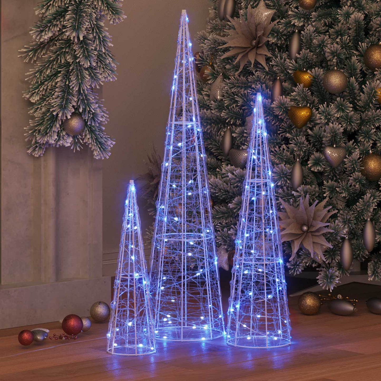 Christmas Tree with 90 LEDs 3 pcs Blue 20 x 20 x 80 cm Acrylic