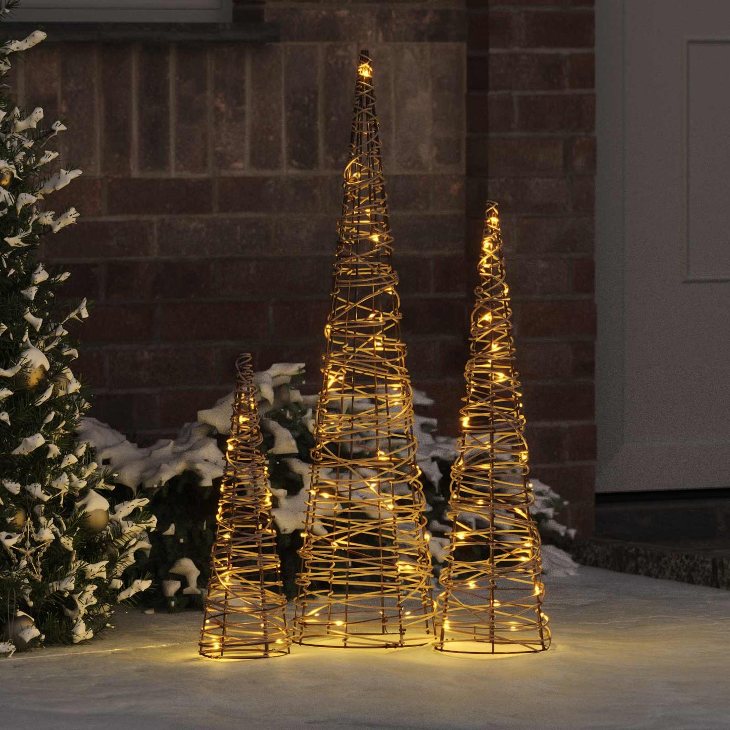 Christmas Tree 3 pcs Warm white 20 x 20 x 80 cm Rattan