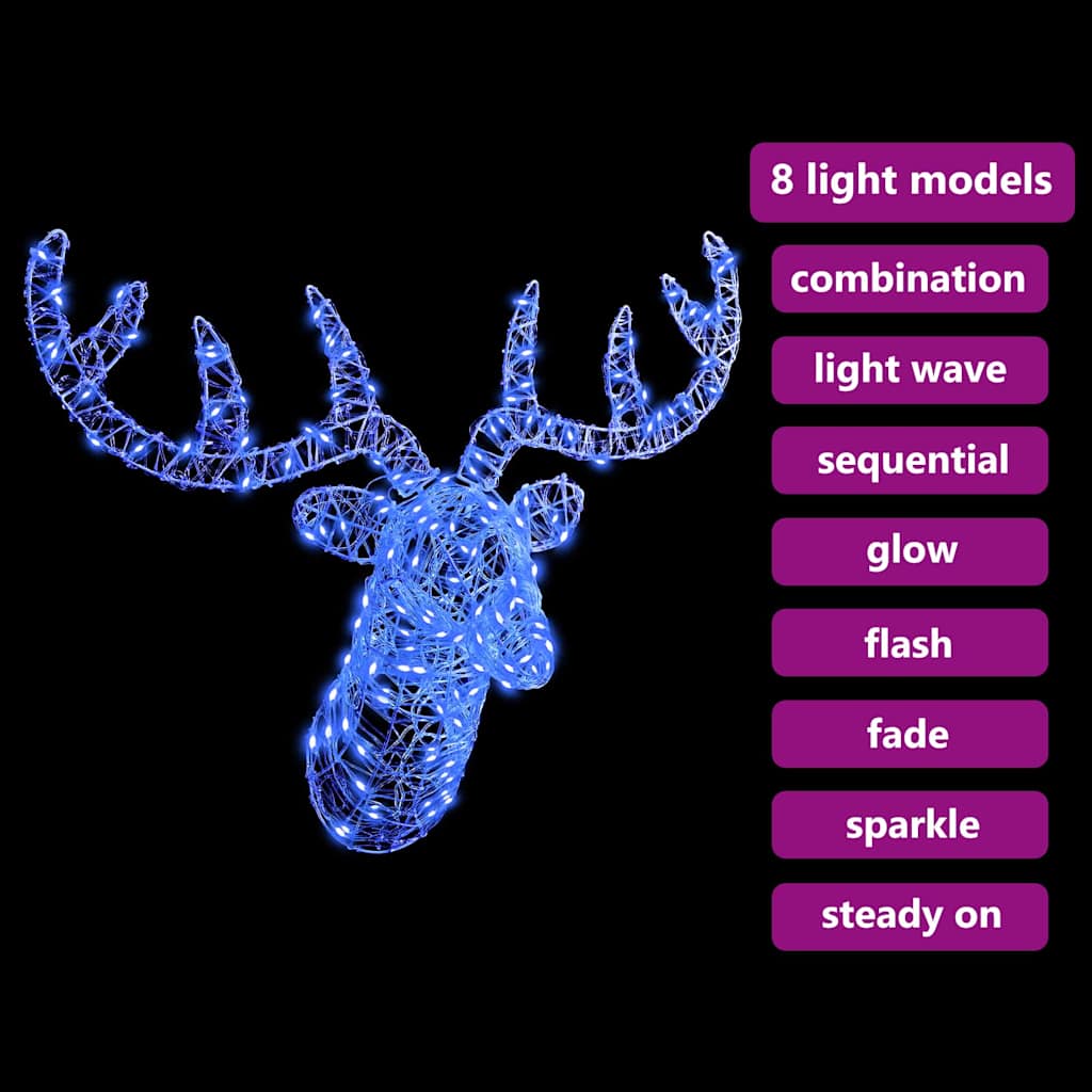 Reindeer Head with 140 LEDs Blue 68 x 36.5 x 62.5 cm Acrylic