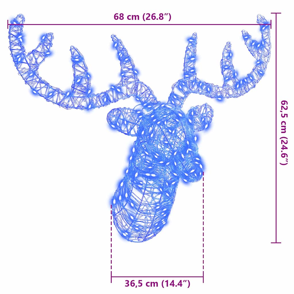 Reindeer Head with 140 LEDs Blue 68 x 36.5 x 62.5 cm Acrylic