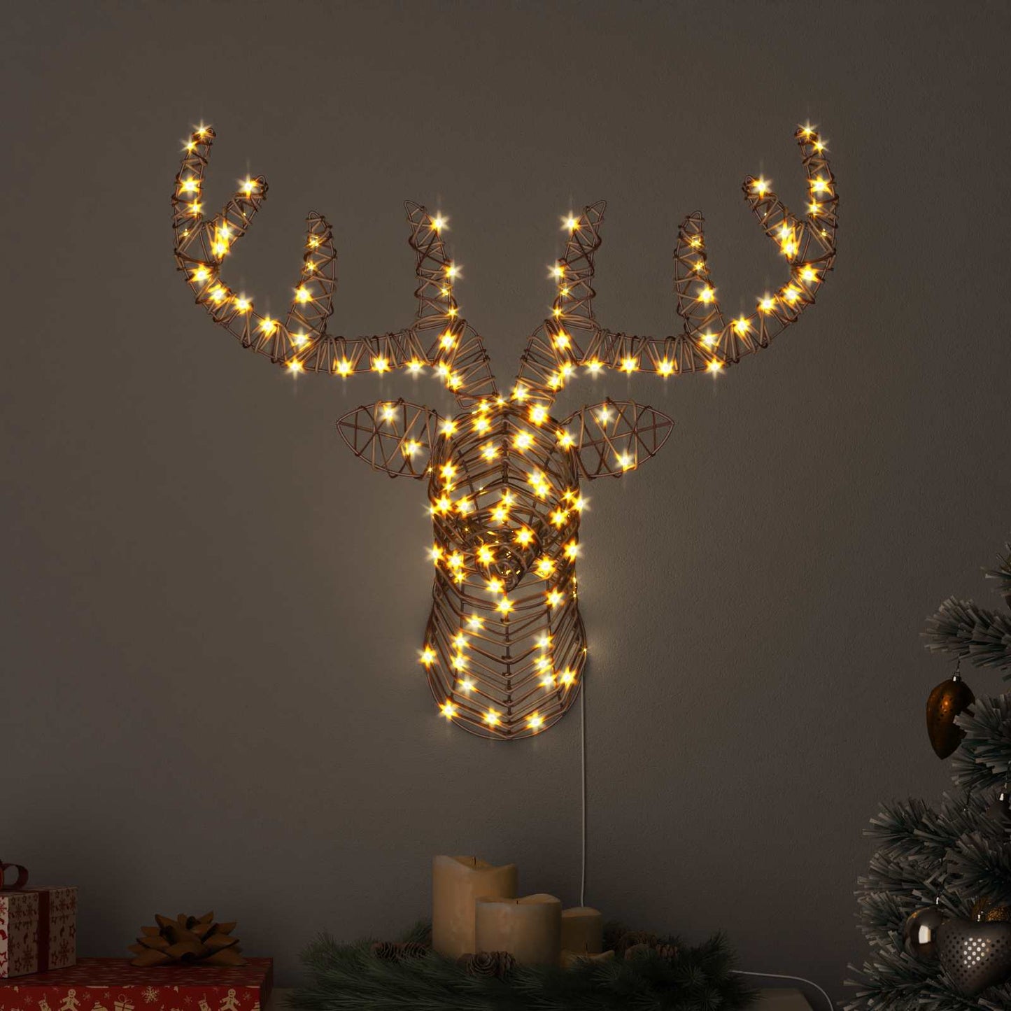 Reindeer Pull Sleigh Warm white 68 x 36.5 x 62.5 cm Rattan