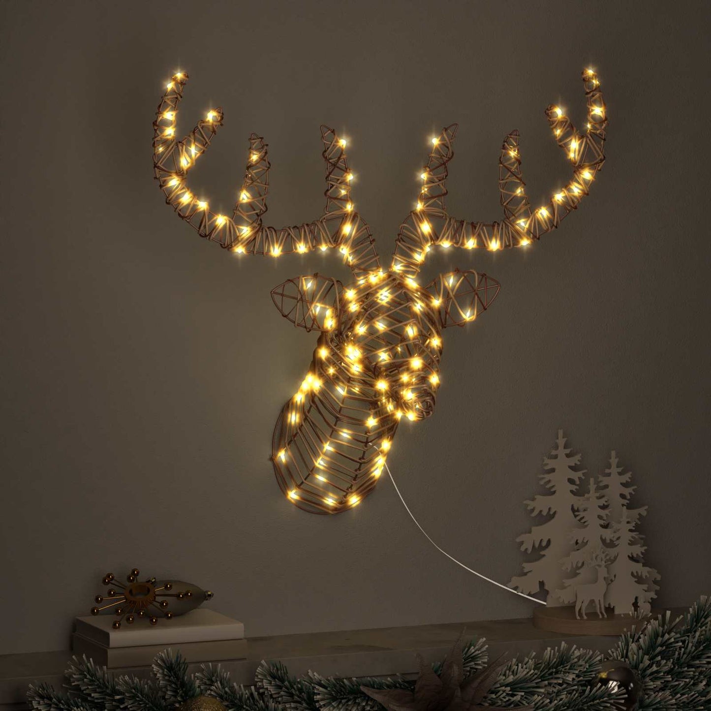 Reindeer Pull Sleigh Warm white 68 x 36.5 x 62.5 cm Rattan
