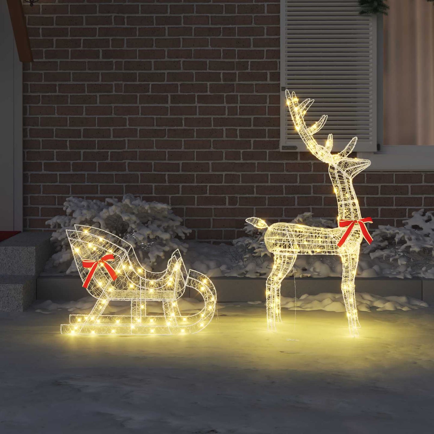 Reindeer Pull Sleigh Warm white 70 x 26 x 130 cm Acrylic