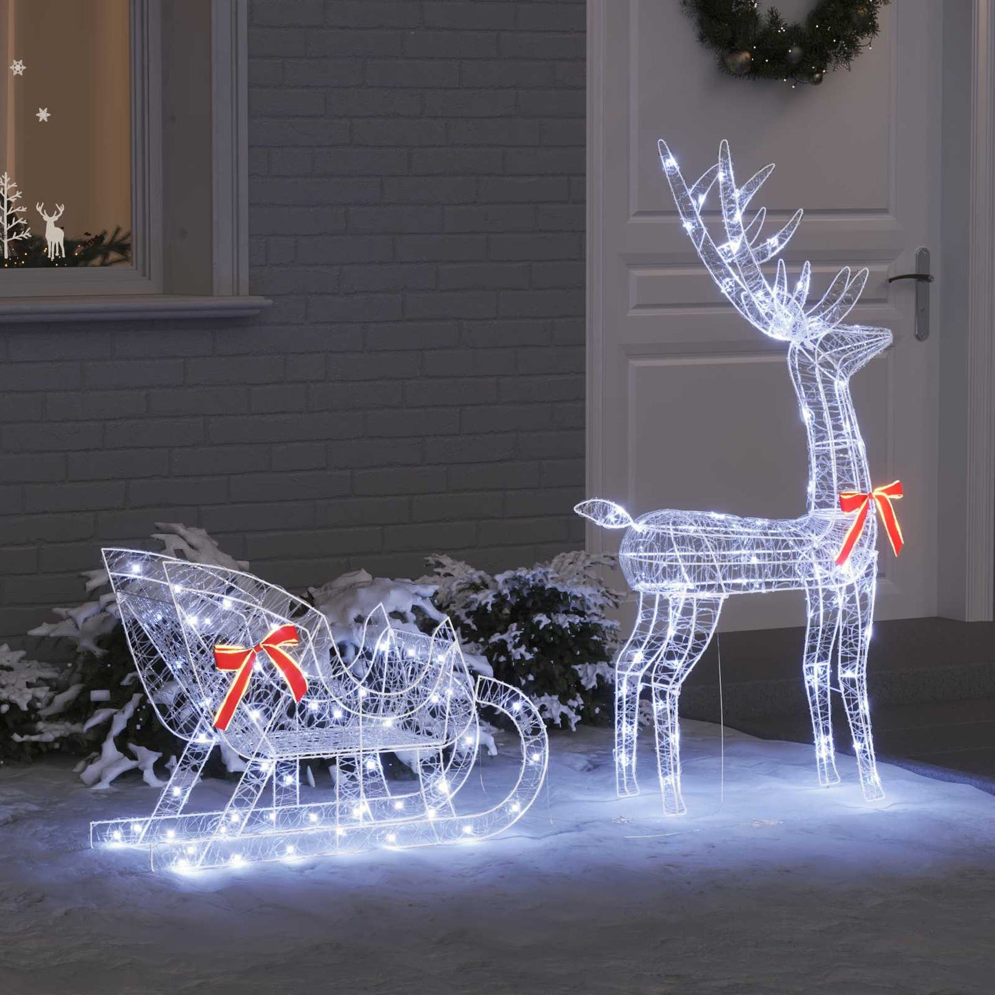 Reindeer Pull Sleigh Cold white 70 x 26 x 130 cm Acrylic