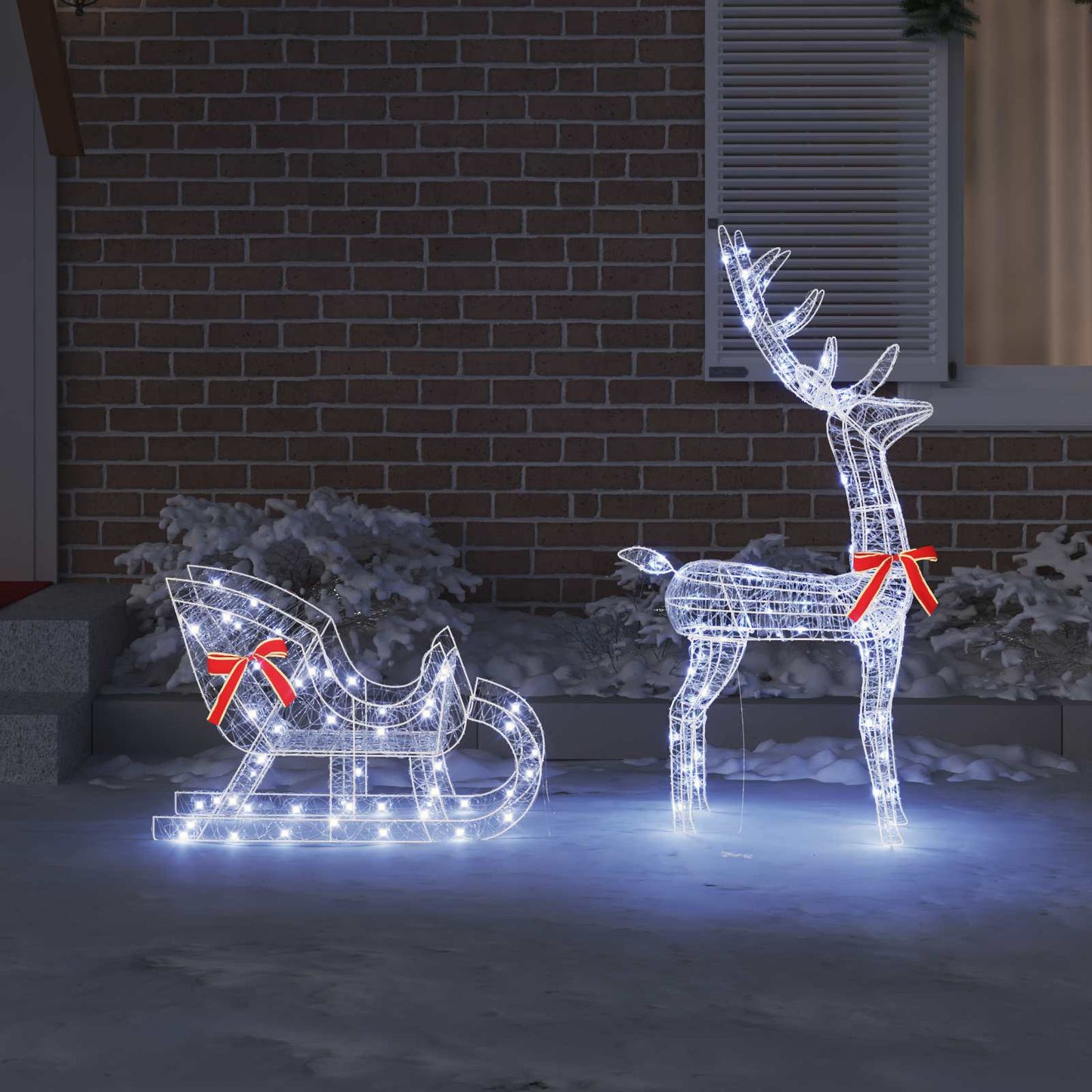 Reindeer Pull Sleigh Cold white 70 x 26 x 130 cm Acrylic