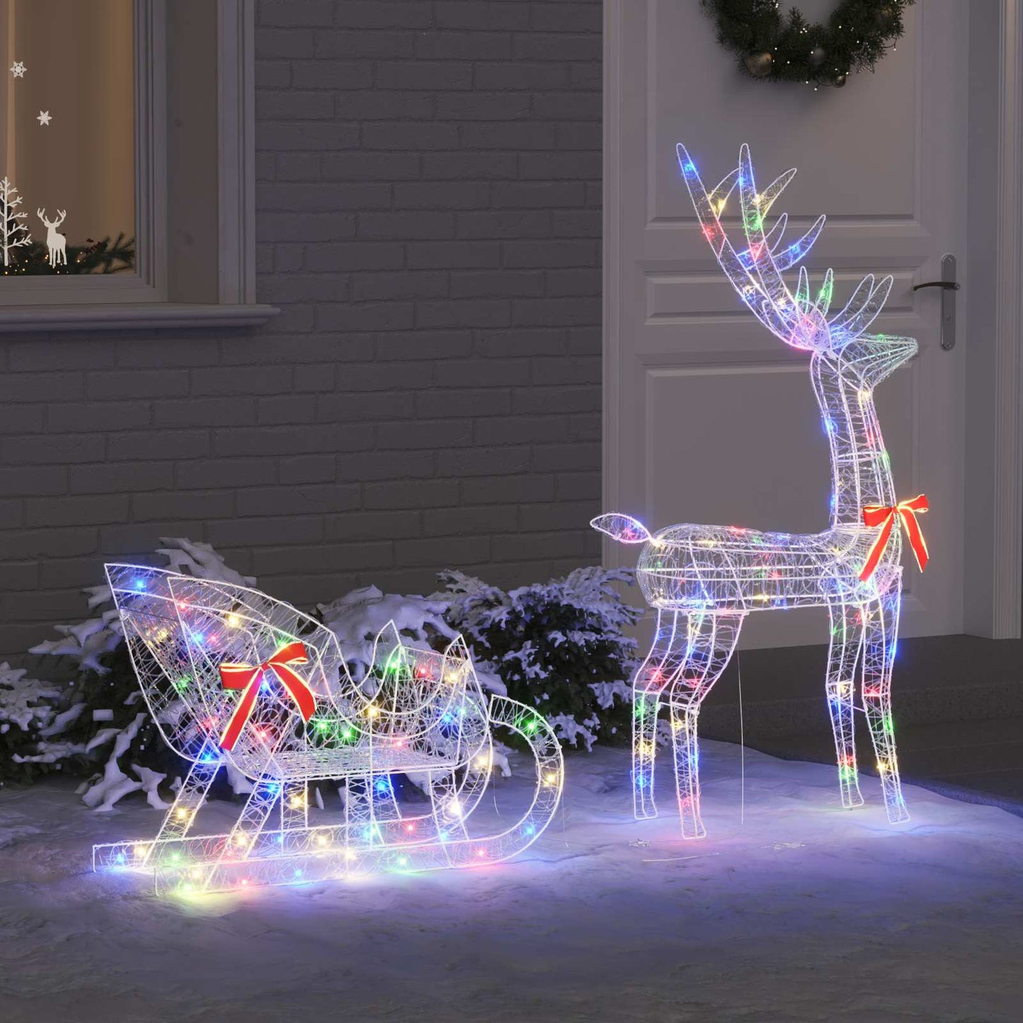 Reindeer Pull Sleigh Colourful 70 x 26 x 129 cm Acrylic