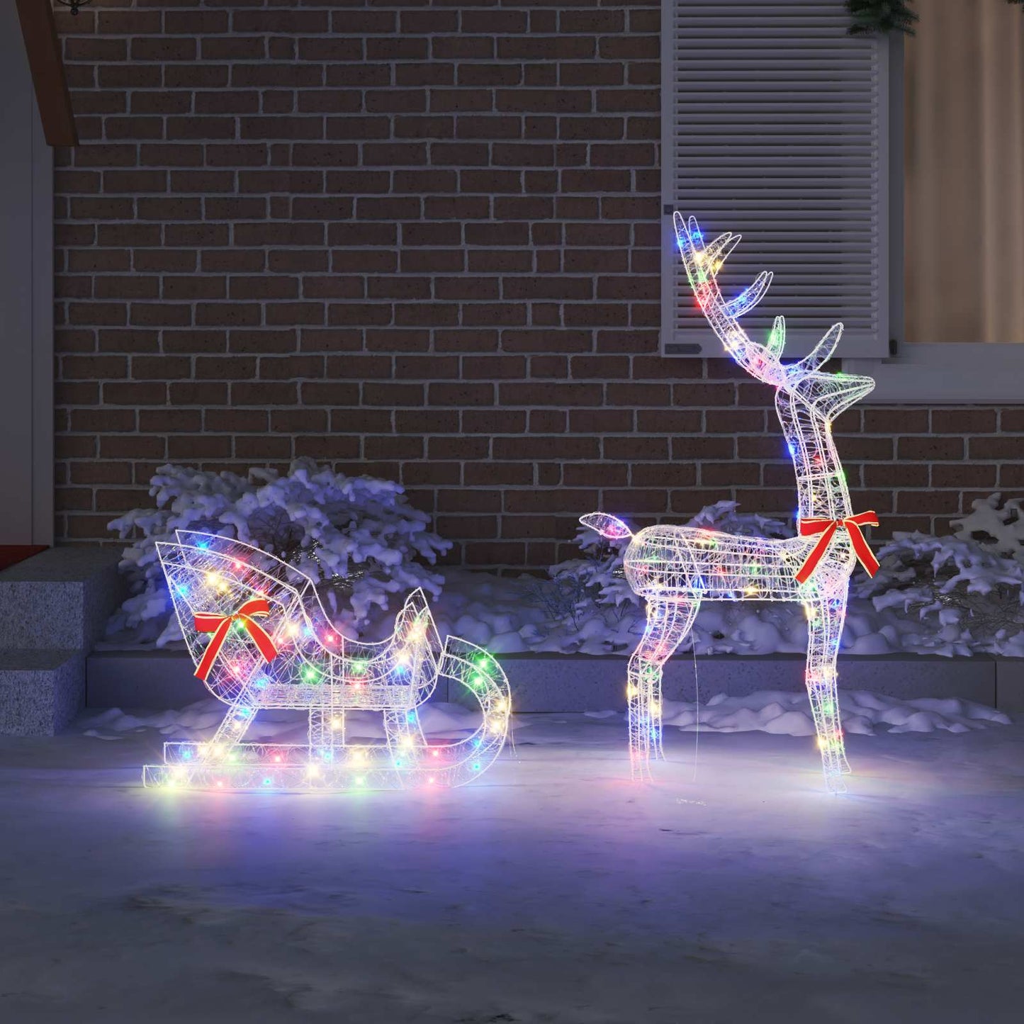 Reindeer Pull Sleigh Colourful 70 x 26 x 129 cm Acrylic