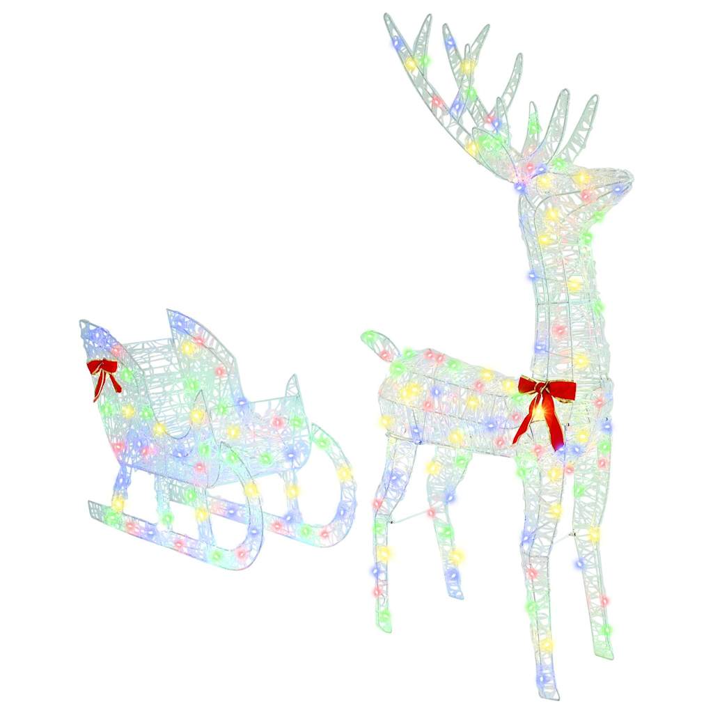 Reindeer Pull Sleigh Colourful 70 x 26 x 129 cm Acrylic