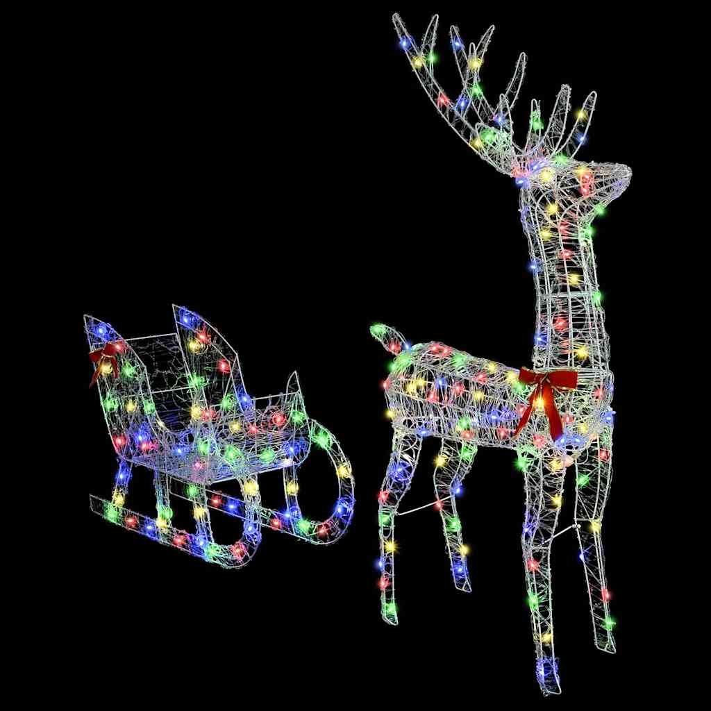 Reindeer Pull Sleigh Colourful 70 x 26 x 129 cm Acrylic