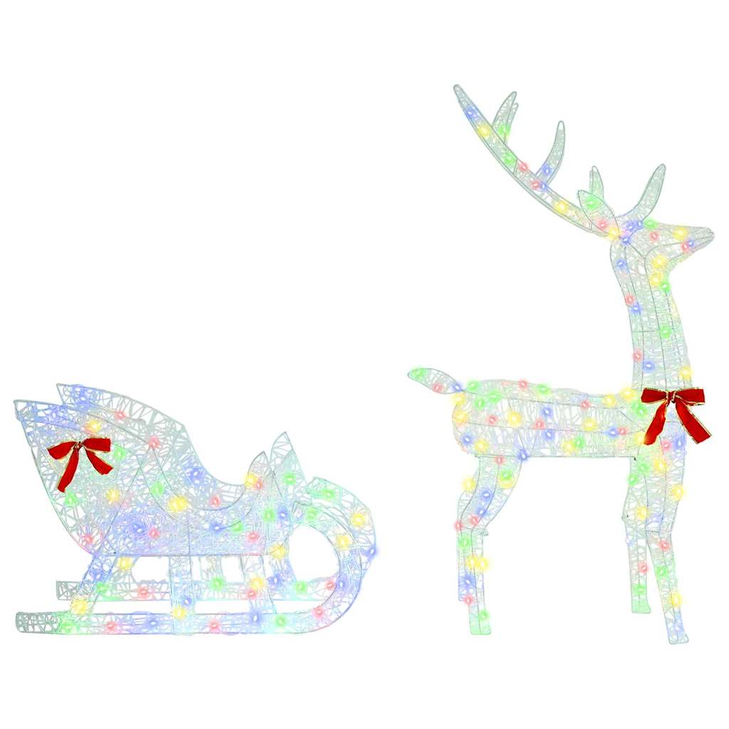 Reindeer Pull Sleigh Colourful 70 x 26 x 129 cm Acrylic