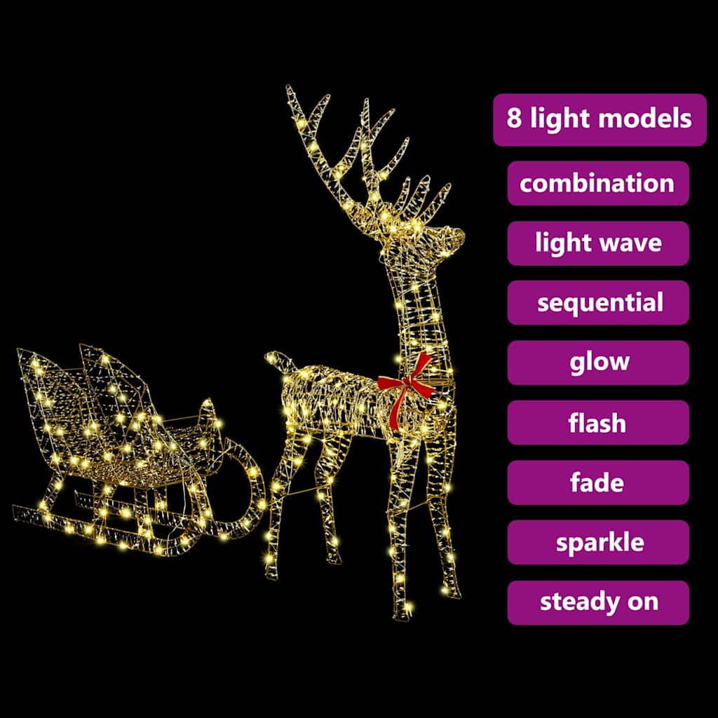 Reindeer Pull Sleigh 200 LEDs Warm white 70 x 26 x 129 cm PET