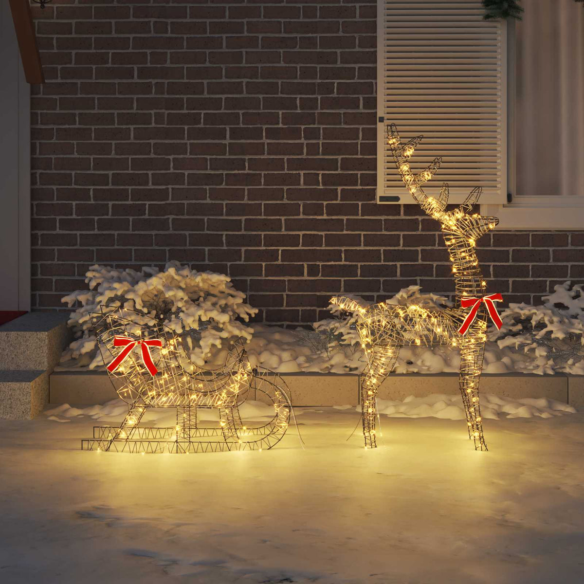 Reindeer Pull Sleigh Warm white 70 x 26 x 129 cm Rattan