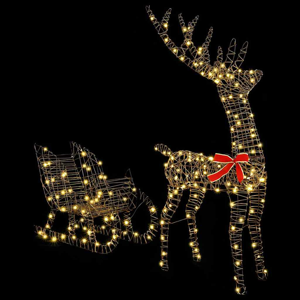 Reindeer Pull Sleigh Warm white 70 x 26 x 129 cm Rattan