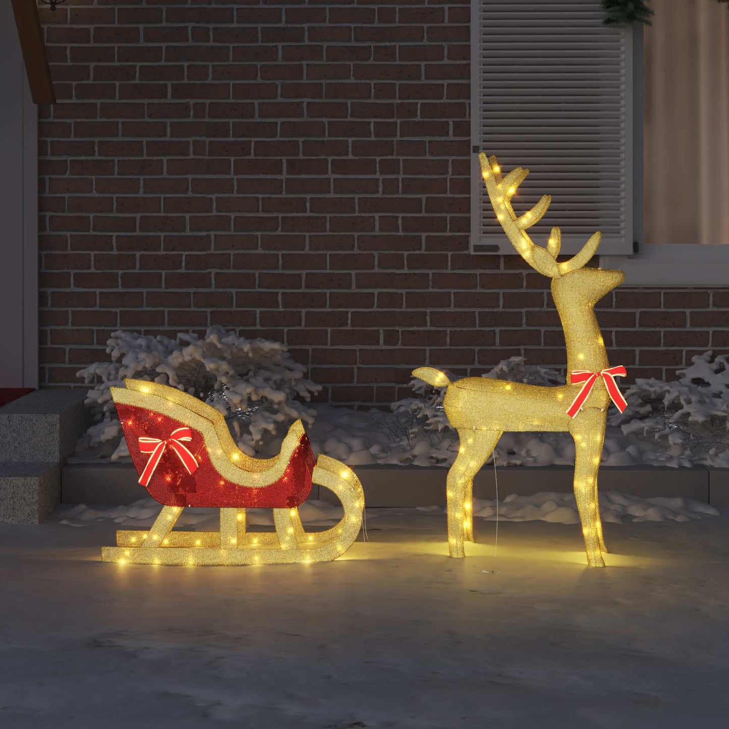 Reindeer Pull Sleigh Warm white 151 x 28 x 128.5 cm Fabric