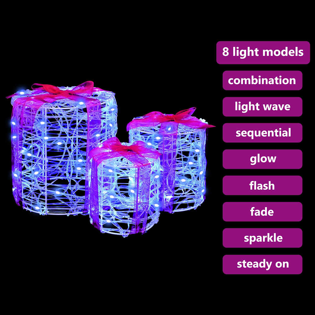 Gift Box Decoration 3 pcs Blue 20 x 20 x 21 cm Acrylic
