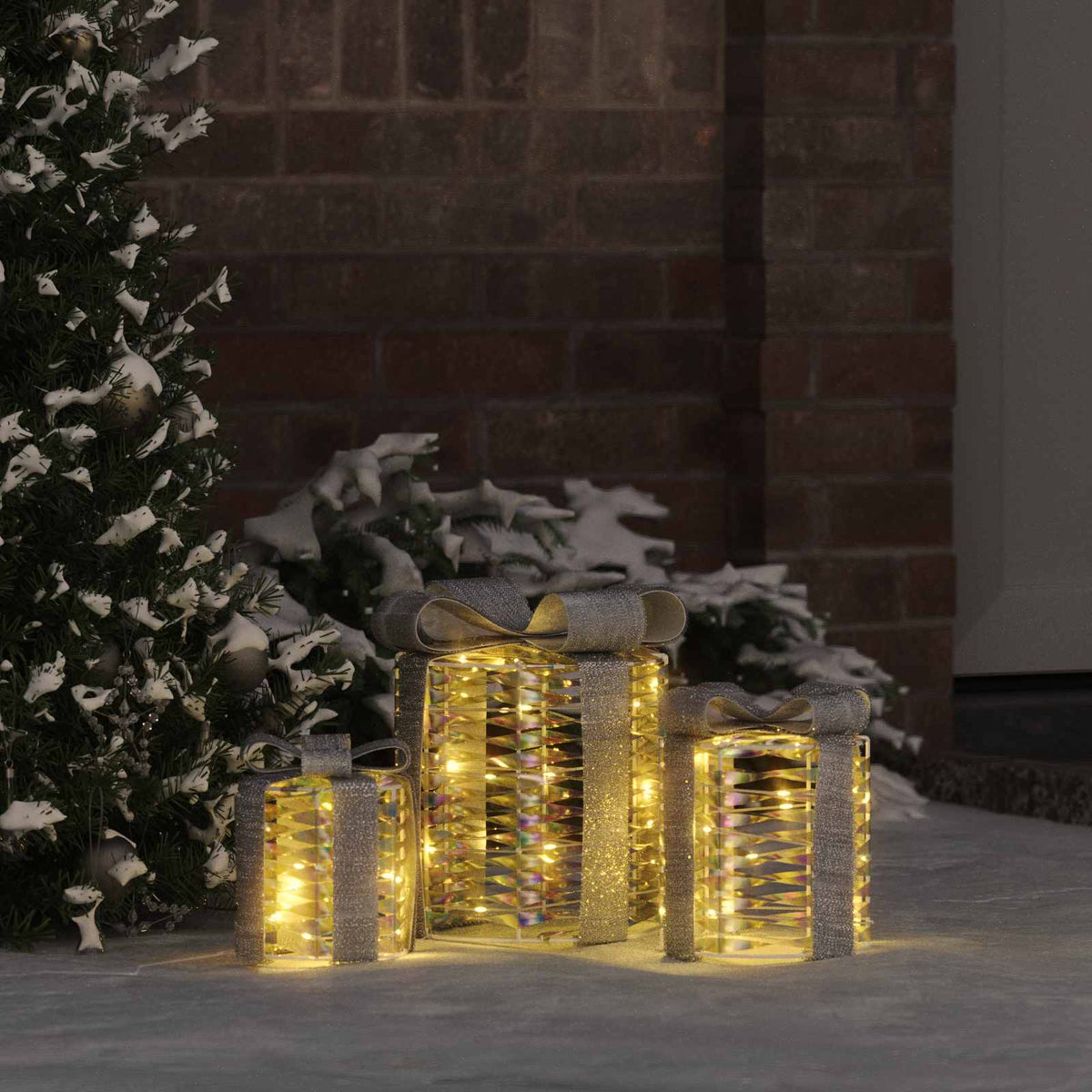 Gift Box Decoration 3 pcs Warm white 20 x 20 x 20 cm PET