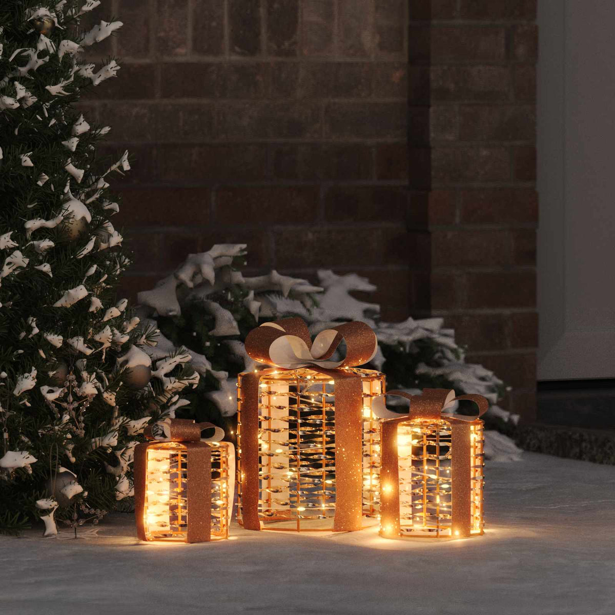 Gift Box Decoration 3 pcs Warm white 20 x 20 x 20 cm PET