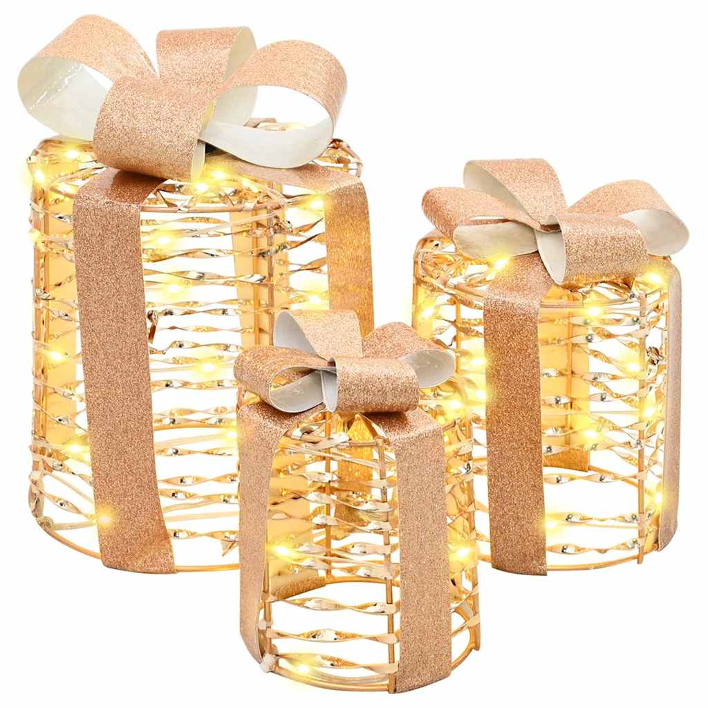 Gift Box Decoration 3 pcs Warm white 20 x 20 x 20 cm PET
