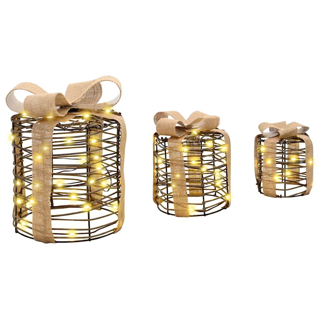 Gift Box Decoration 3 pcs Warm white 20 x 20 x 20 cm Rattan